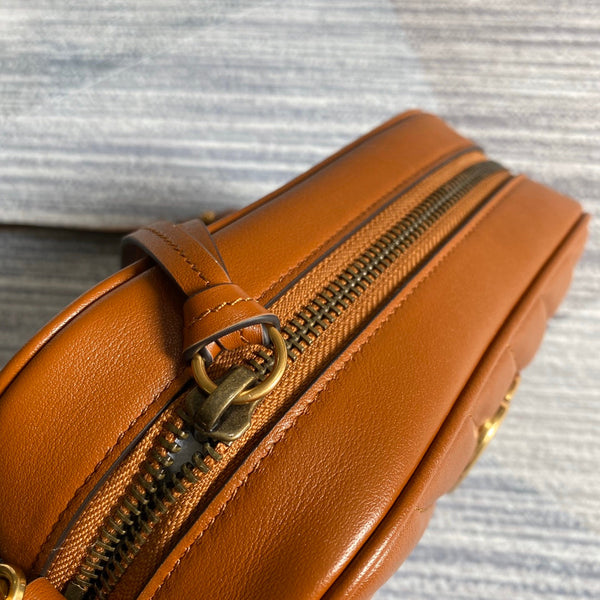 gg marmont mini 18cm zip top pelle di vitello marrone hardware dorato