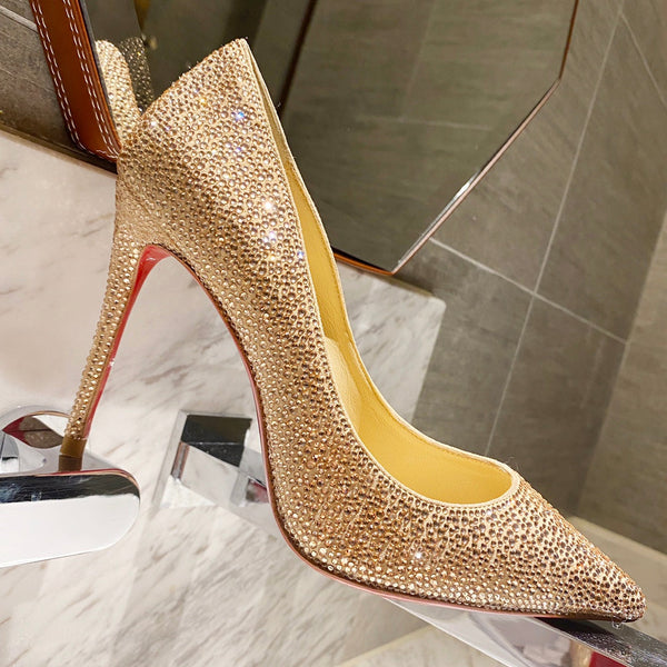 CL Kate Strass Degrade Pumps 100mm Suede Beige