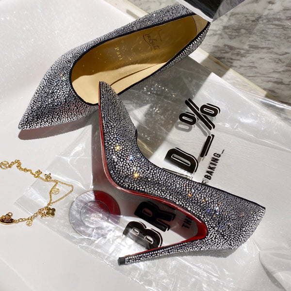 CL Strass Degrade Pumps 100mm Suede Black