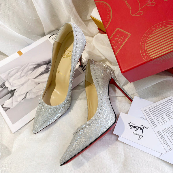 CL Anjalina Spike Pump 85mm Glitter Silver