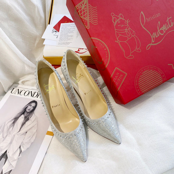 CL Anjalina Spike Pump 85mm Glitter Silver