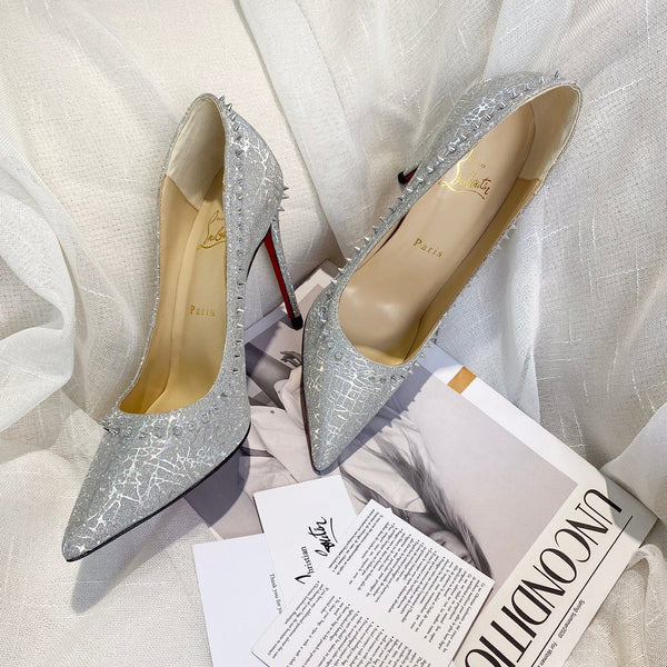 CL Anjalina Spike Pump 85mm Glitter Silver