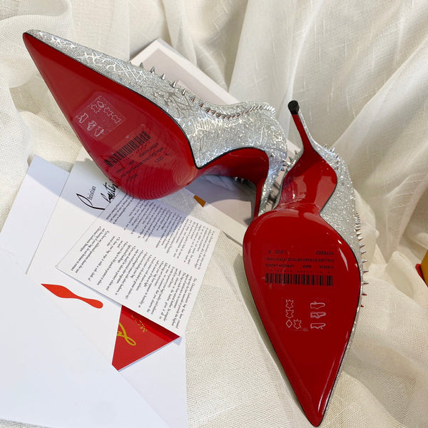 CL Anjalina Spike Pump 85mm Glitter Silver