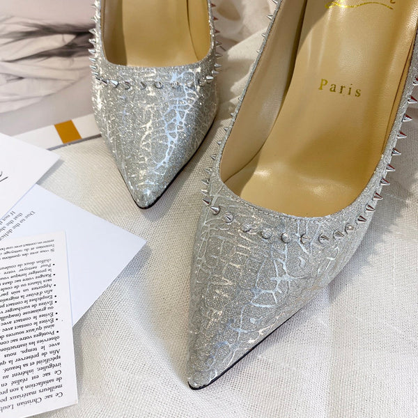 CL Anjalina Spike Pump 85mm Glitter Silver
