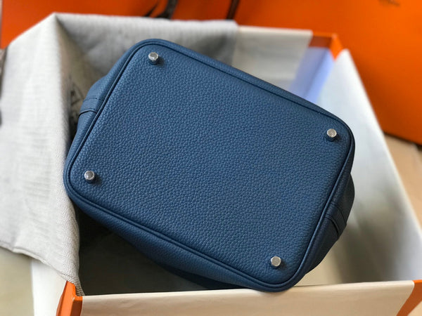 picotin lock blue togo leather silver hardware