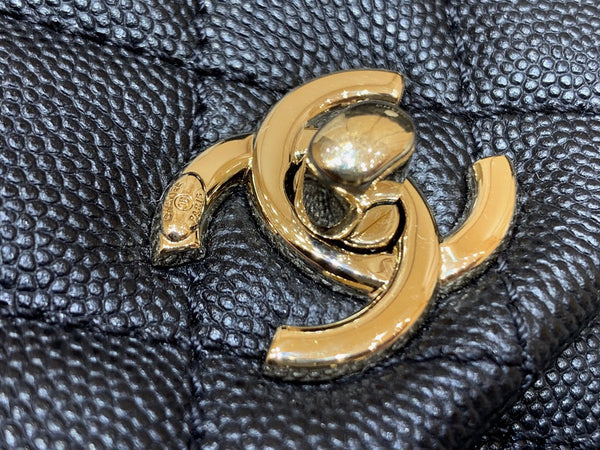 CC 24K Coco Hanle Mini 19cm Black Red Grained Calfskin Gold Hardware