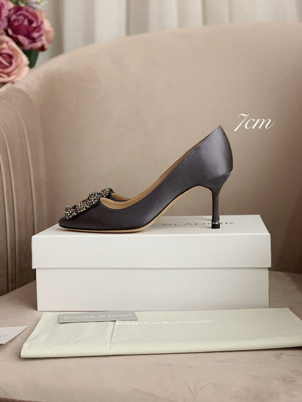 Hangisi Taupe Satin Crystal Embellished Pumps 700528