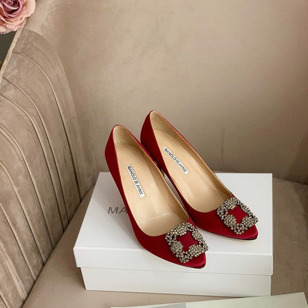 Hangisi Dark Red Satin Crystal Embellished Pumps 700530