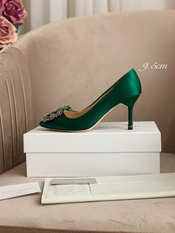 Hangisi Green Satin Crystal Embellished Pumps 700532