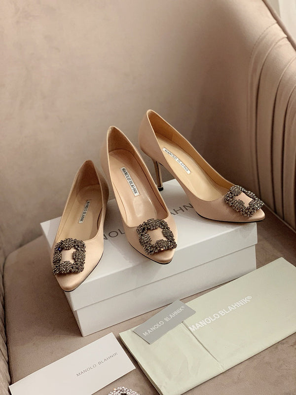 Hangisi Beige Satin Crystal Embellished Pumps 700534