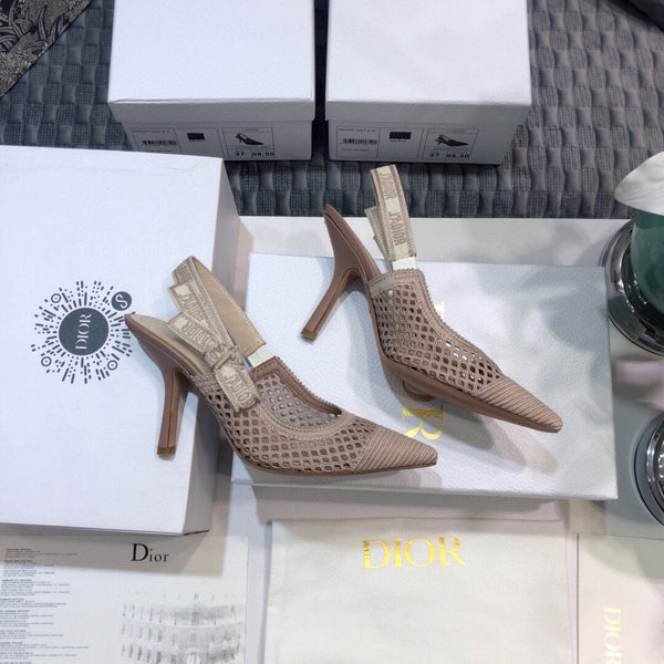 Décolleté JAdior con cinturino posteriore 95 in rete trasparente rosa cannella in cotone ricamato