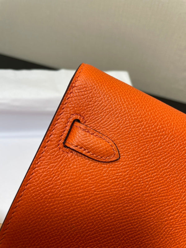 kelly to go wallet 20.5 orange epsom gold hardware