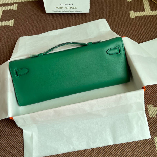 HM Kelly Cut 31cm Green Swift Leather Ghw