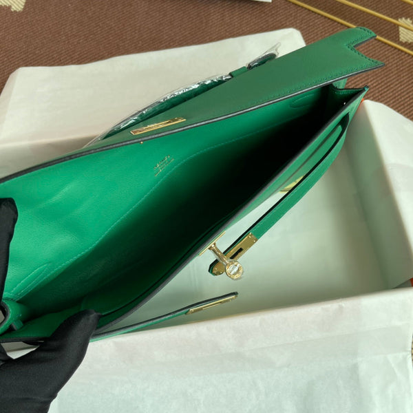 HM Kelly Cut 31cm Green Swift Leather Ghw