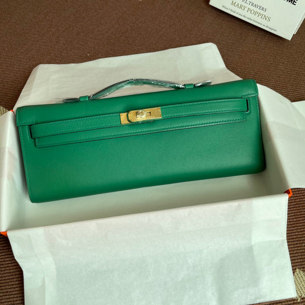 HM Kelly Cut 31cm Green Swift Leather Ghw