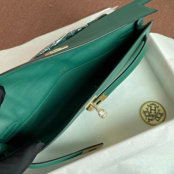HM Kelly Cut 31cm Dark Green Swift Leather Ghw