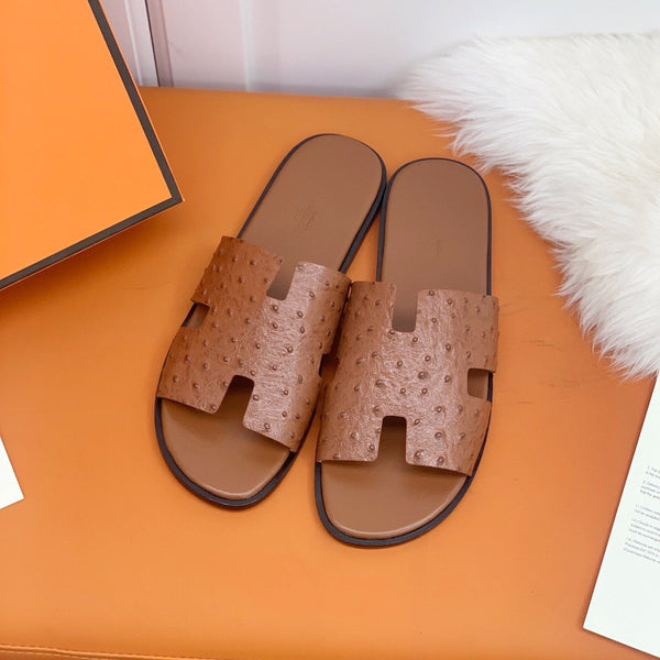 HM IZMIR SANDAL GOLD OSTRICH EMBOSSED CALFSKIN