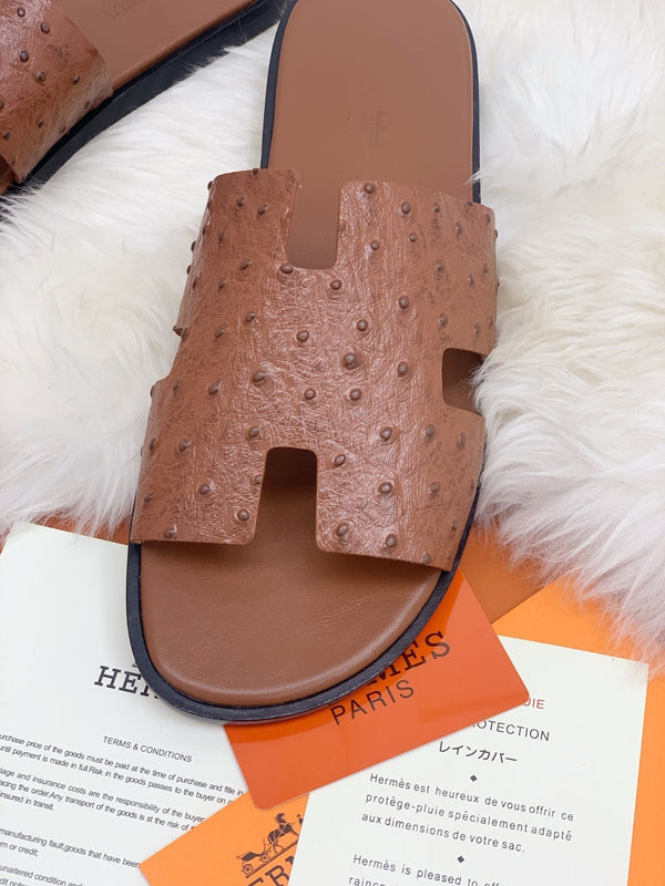 HM IZMIR SANDAL GOLD OSTRICH EMBOSSED CALFSKIN