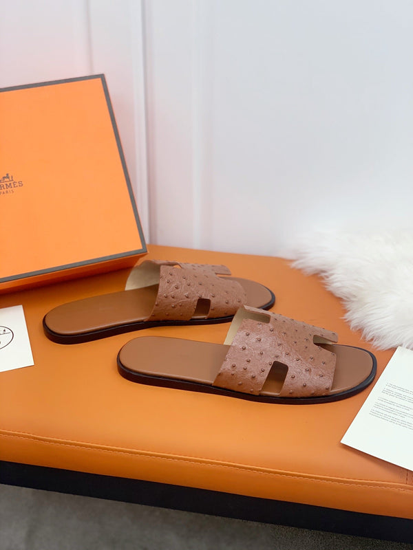 HM IZMIR SANDAL GOLD OSTRICH EMBOSSED CALFSKIN