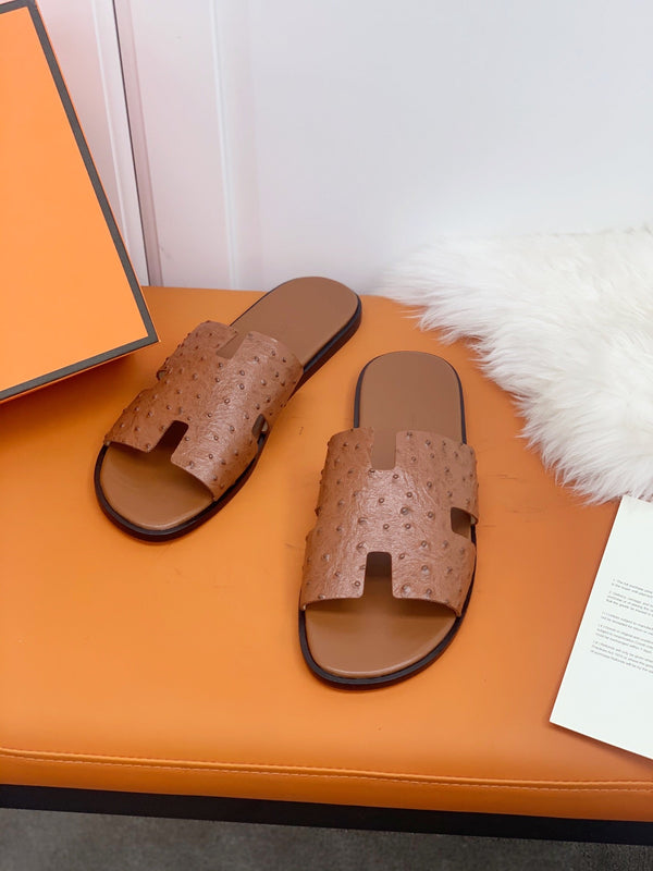 HM IZMIR SANDAL GOLD OSTRICH EMBOSSED CALFSKIN