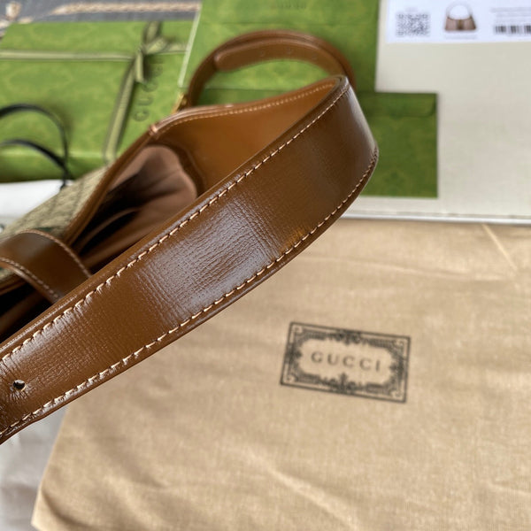 gg jackie small 28cm beige monogram canvas brown calfskin