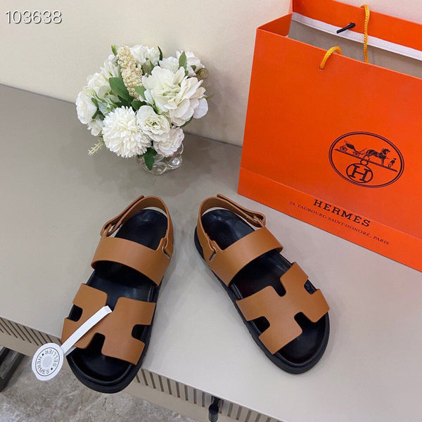 HM GENIUS SANDAL COPPER AND BLACK CALFSKIN