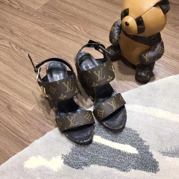 Sandali con cinturino alla caviglia LV Horizon 75mm in pelle di vitello marrone scuro