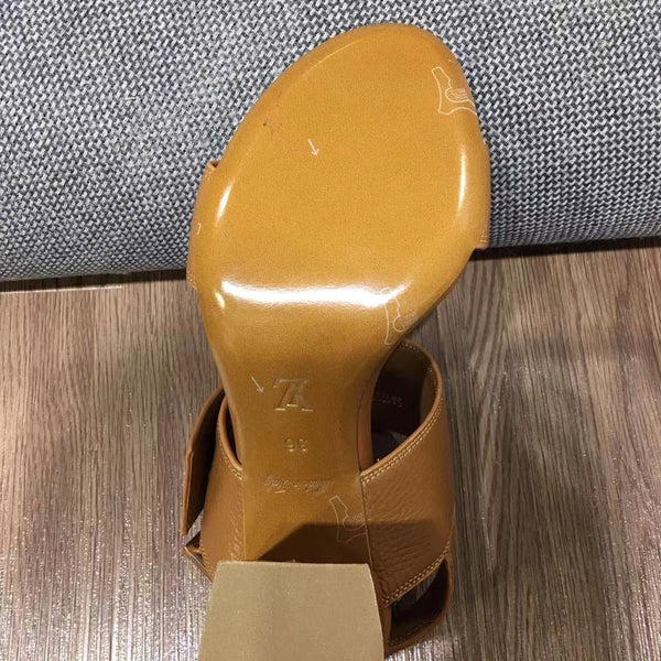 Sandali con cinturino alla caviglia LV Horizon 75mm in pelle di vitello marrone giallo