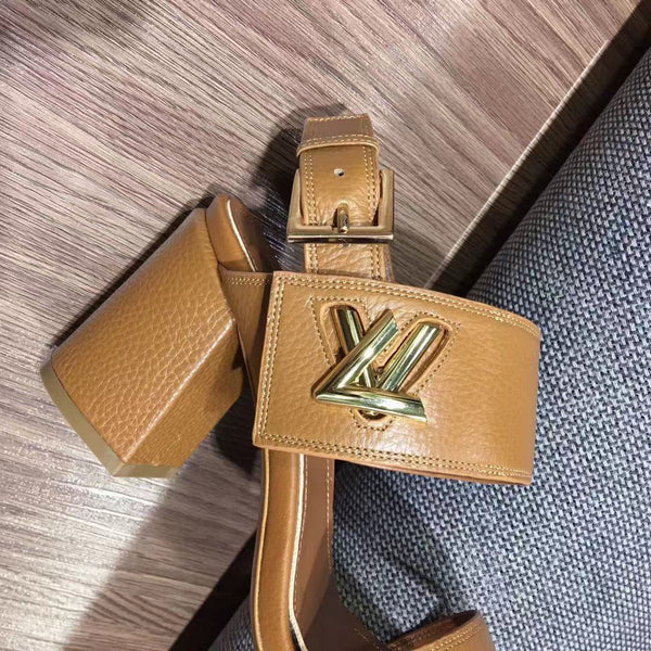 Sandali con cinturino alla caviglia LV Horizon 75mm in pelle di vitello marrone giallo