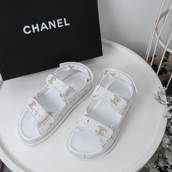 CC 25S Dad Sandal White Tweed Calfskin