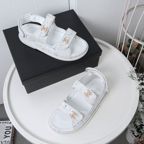 CC 25S Dad Sandal White Tweed Calfskin