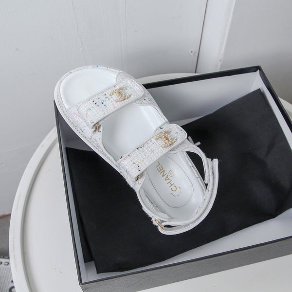 CC 25S Dad Sandal White Tweed Calfskin
