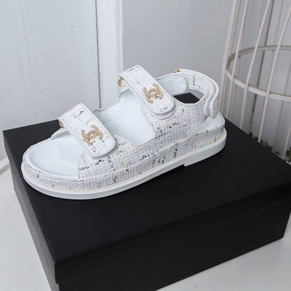 CC 25S Dad Sandal White Tweed Calfskin