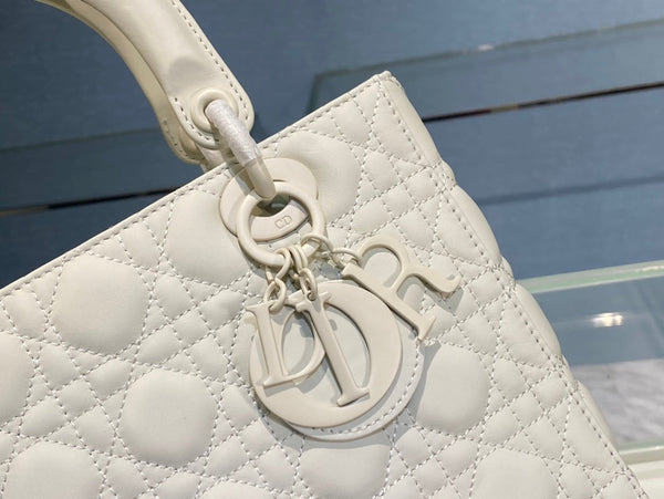 medium lady 24 matte white calfskin matte white hardware