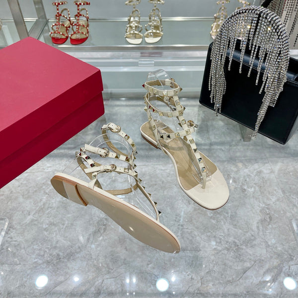 SANDALO INFRADITO ROCKSTUD CON CINTURINI IN PELLE DI VITELLO BIANCA