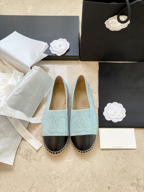 espadrillas in pelle di agnello nera scamosciata blu nuvola