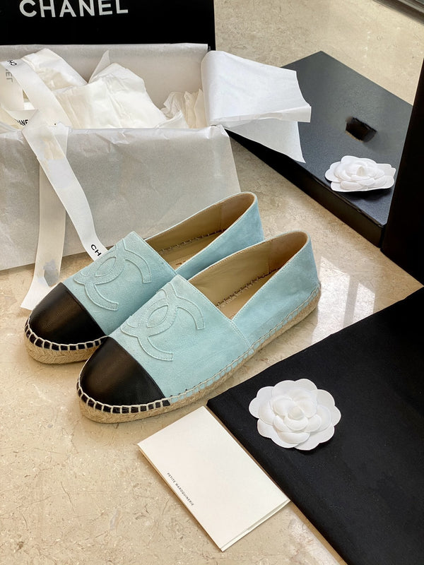espadrillas in pelle di agnello nera scamosciata blu nuvola