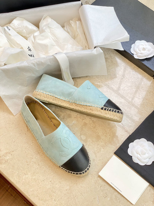 espadrillas in pelle di agnello nera scamosciata blu nuvola