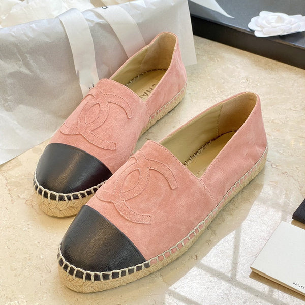 espadrillas in pelle scamosciata rosa e agnello nero