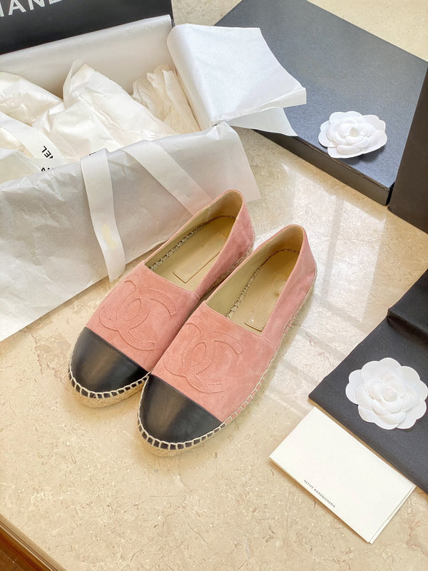 espadrillas in pelle scamosciata rosa e agnello nero