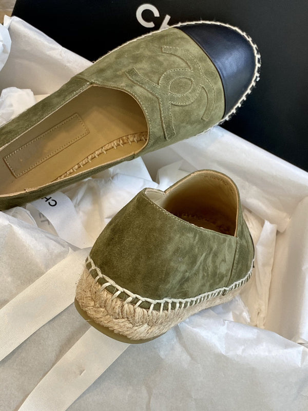 espadrilles khaki suede black lambskin