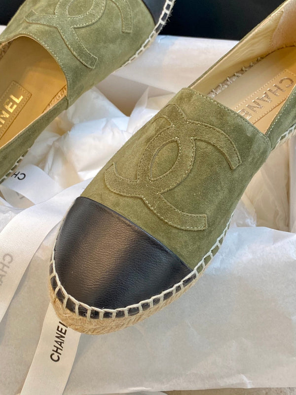 espadrilles khaki suede black lambskin