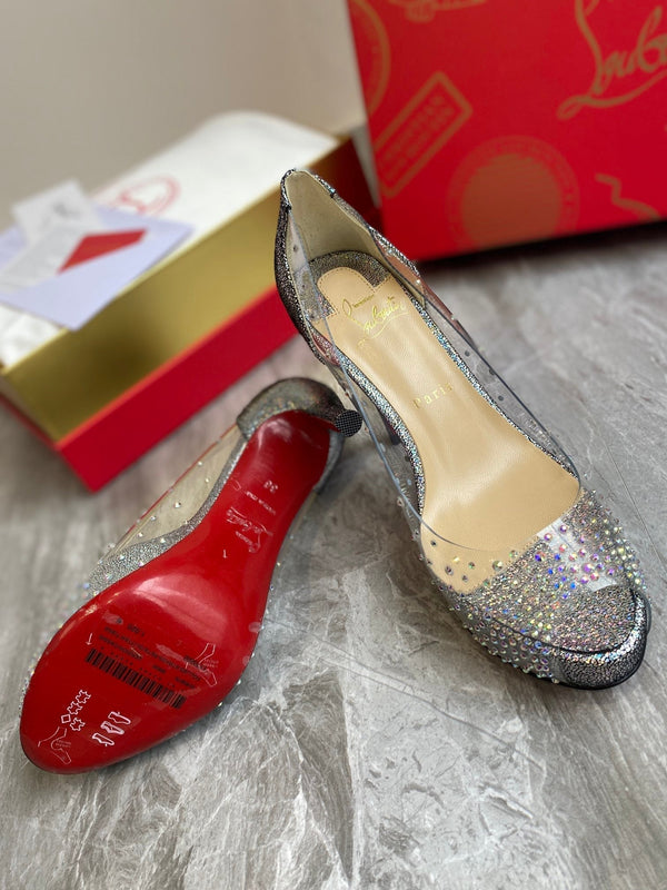 CL Very Strass Peep Toe Pumps 120mm PVC and Glitter Silver