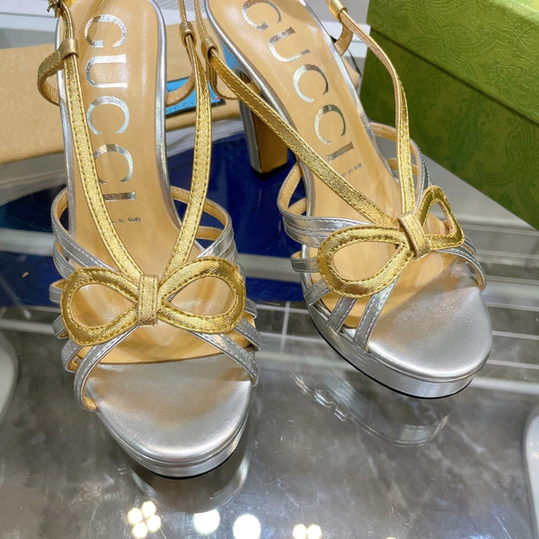 GG HIGH HEEL SANDAL METALLIC GOLD AND SILVER LAMBSKIN