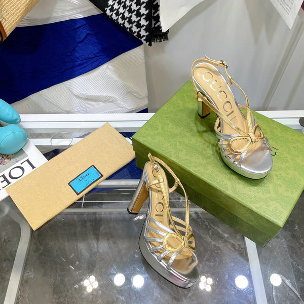 GG HIGH HEEL SANDAL METALLIC GOLD AND SILVER LAMBSKIN