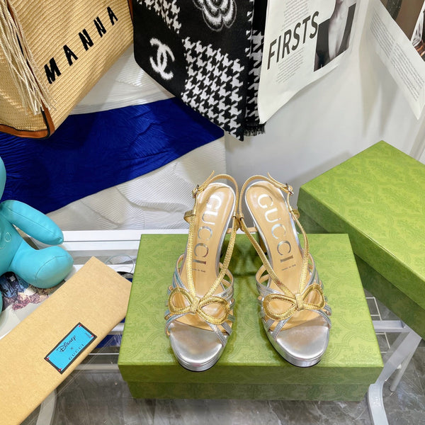 GG HIGH HEEL SANDAL METALLIC GOLD AND SILVER LAMBSKIN