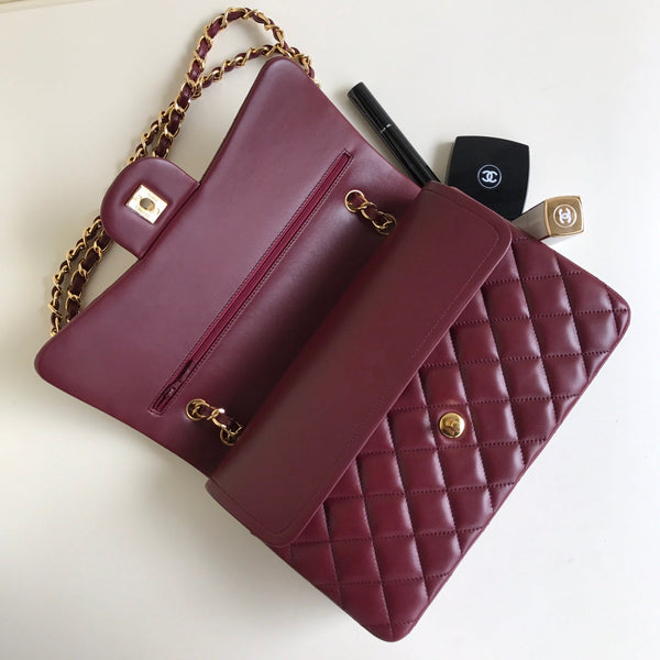 flap bag jumbo 30 burgundy lambskin gold hardware