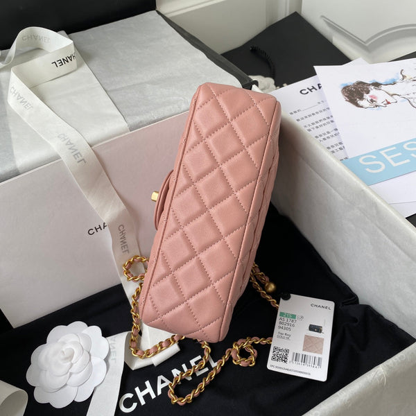 Classic Mini Flap Bag 20cm Pink Lambskin Gold Hardware