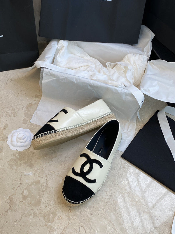 espadrilles white lambskin black velvet