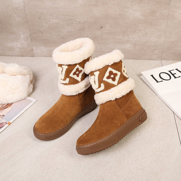 LV Snowdrop Line Ankle Boots Brown White Suede Wool 454719